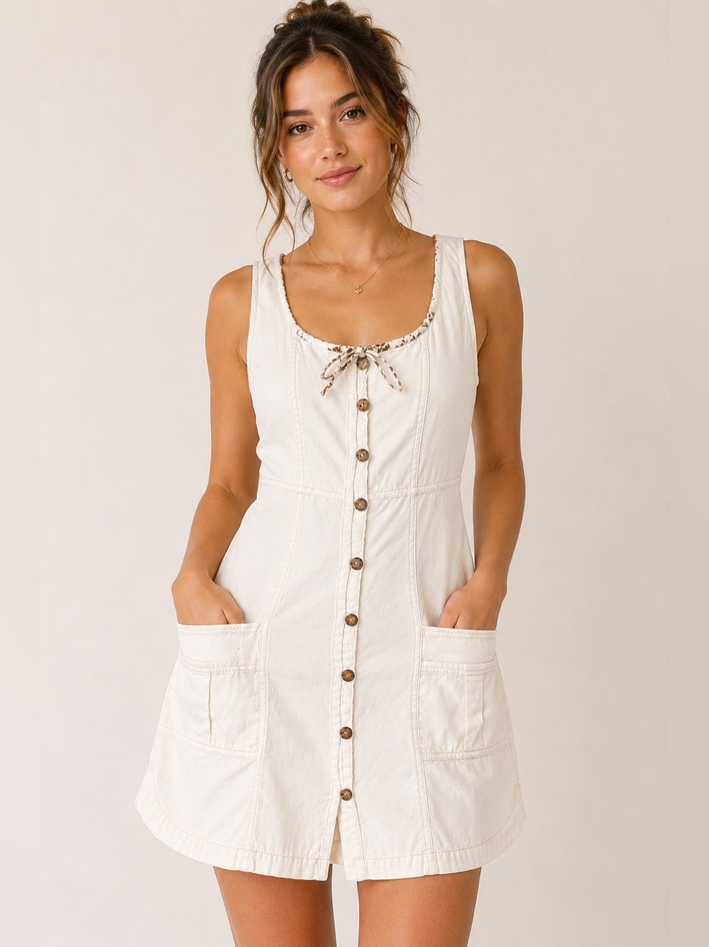 Pilcro by Anthropologie White Button Front Cotton Utility Mini Dress Pockets S